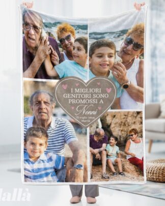 Plaid Coperta in Pile Personalizzata con Stampa Collage e Cuore con Messaggio