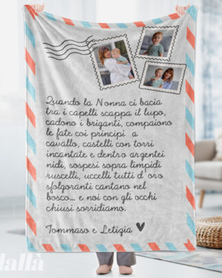 Plaid Coperta in Pile Personalizzata con Lettera Messaggio d'Amore e Affetto