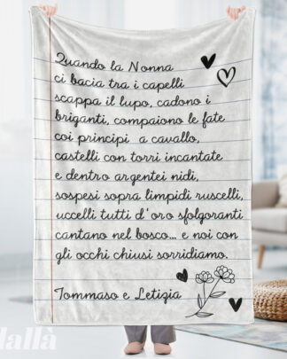 Plaid Coperta in Pile Personalizzata con Poesia o Lettera Stile Scrittura di Bambino