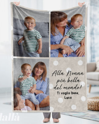 Plaid Coperta in Pile Personalizzata con Tre Foto e Dedica