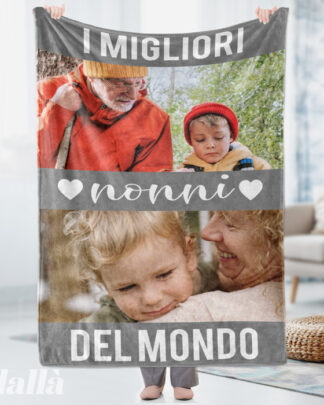 Plaid Coperta in Pile Personalizzata con Due Foto e Dedica