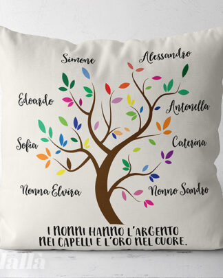 Cuscino Personalizzato con Albero e Nomi - Idea Regalo Festa dei Nonni