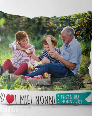 Cuscino Personalizzato con Foto e Dedica con Bandierina Festa dei Nonni