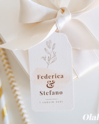 Tag per Bomboniere Personalizzati con Nomi, Data e Decoro Botanico - Idea Decorazione Bomboniere per Matrimonio