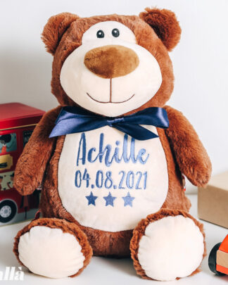 Peluche Personalizzato con Nome, Data di Nascita e Stelline - Idea Regalo Nascita o Battesimo