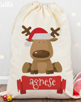 Sacca di Babbo Natale Personalizzata con Simpatica Renna