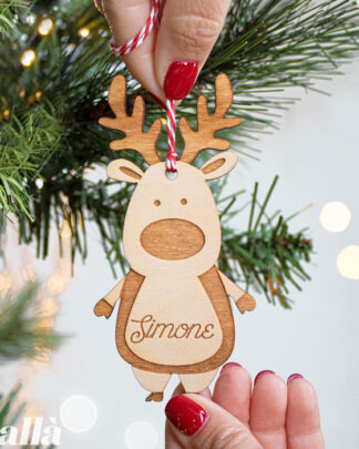 Decorazione di Legno da Appendere all'Albero di Natale Personalizzata - Renna Rudolph