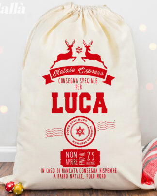 Sacca di Babbo Natale Personalizzata con Renne Consegna Speciale