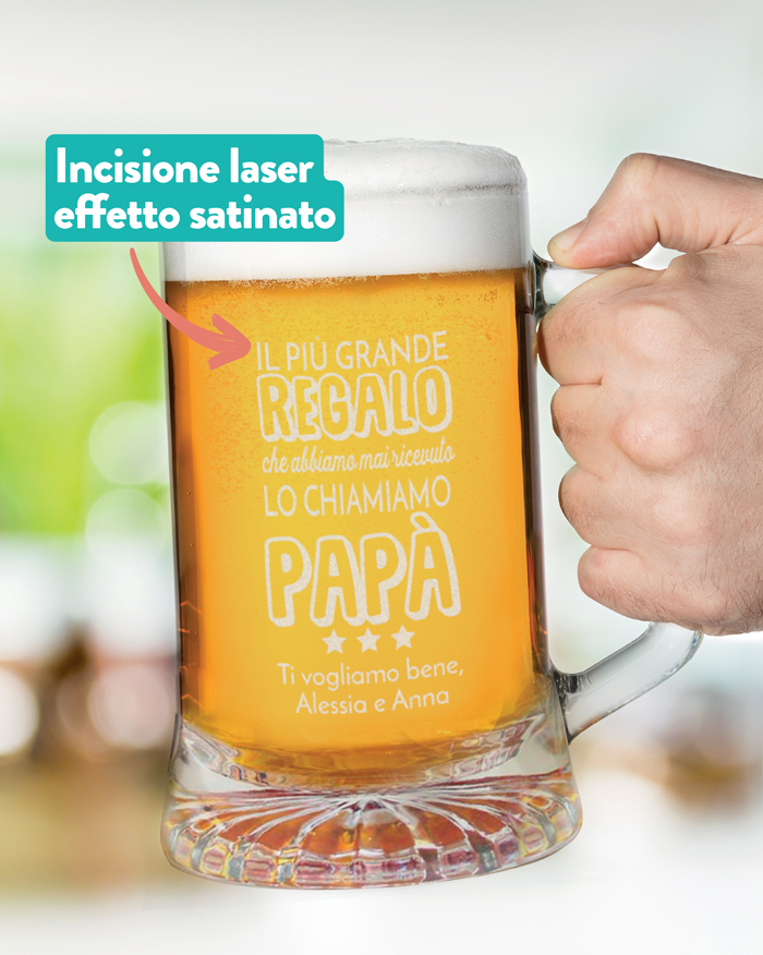 Boccale da Birra per Papà Personalizzabile con Dedica "Il Più Grande Regalo Lo Chiamo Papà" - Idea Regalo per Festa del Papà, per Papà che Amano La Birra - immagine 4