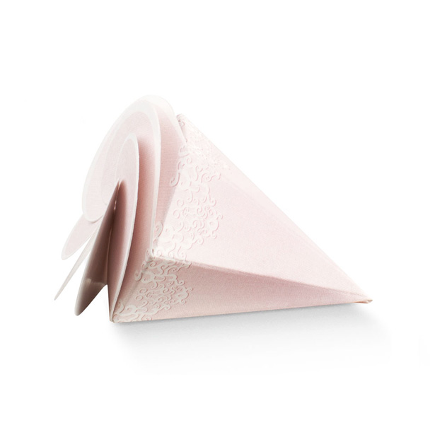 Set di 10 Scatoline Portaconfetti a Forma di Gelato Cono Rosa con Decoro in Pizzo Bianco - immagine 3