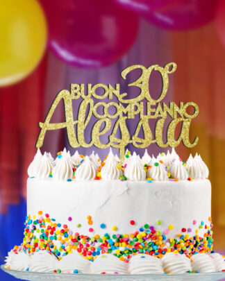 Cake Topper Personalizzato "Buon Compleanno" con Nome e Anni Stile Corsivo