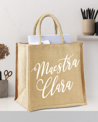Borsa Shopper in Juta Personalizzata con Nome per Maestra o Insegnante
