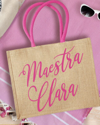 Borsa da Mare in Juta Personalizzata con Nome per Maestra
