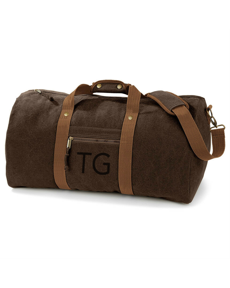 Borsone da Viaggio in Tela Vintage con Tracolla per Uomo Personalizzato con Iniziali - immagine 2