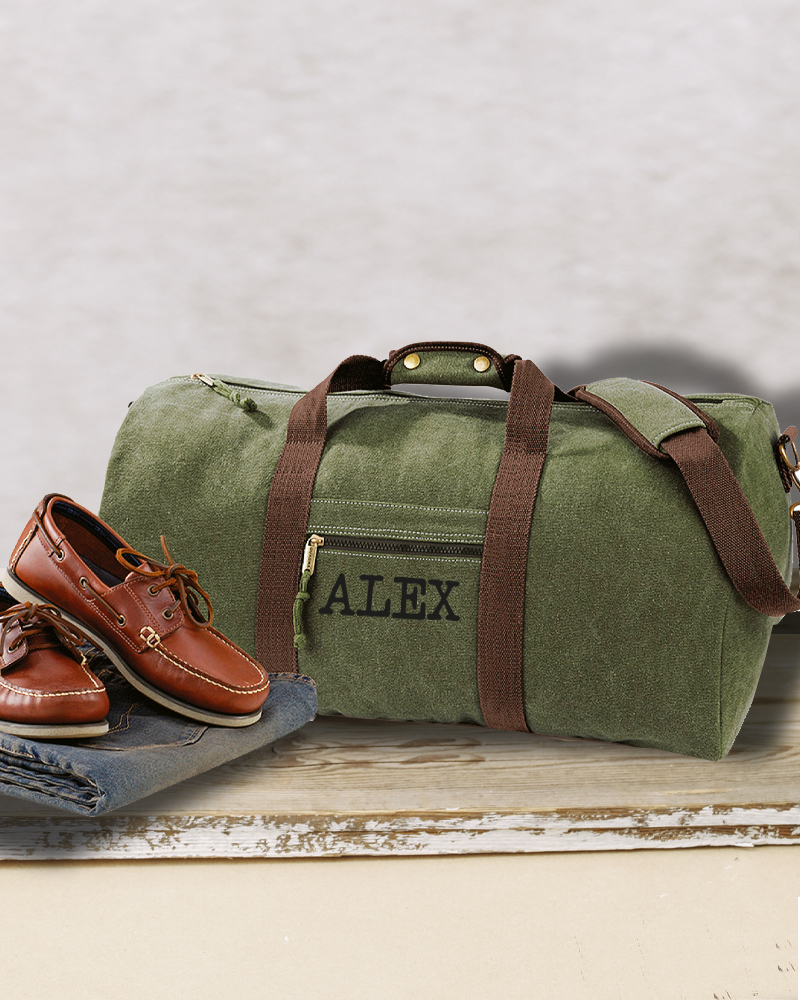 Borsone in Cotone Canvas Vintage con Tracolla per Uomo Personalizzato con Nome - immagine 2