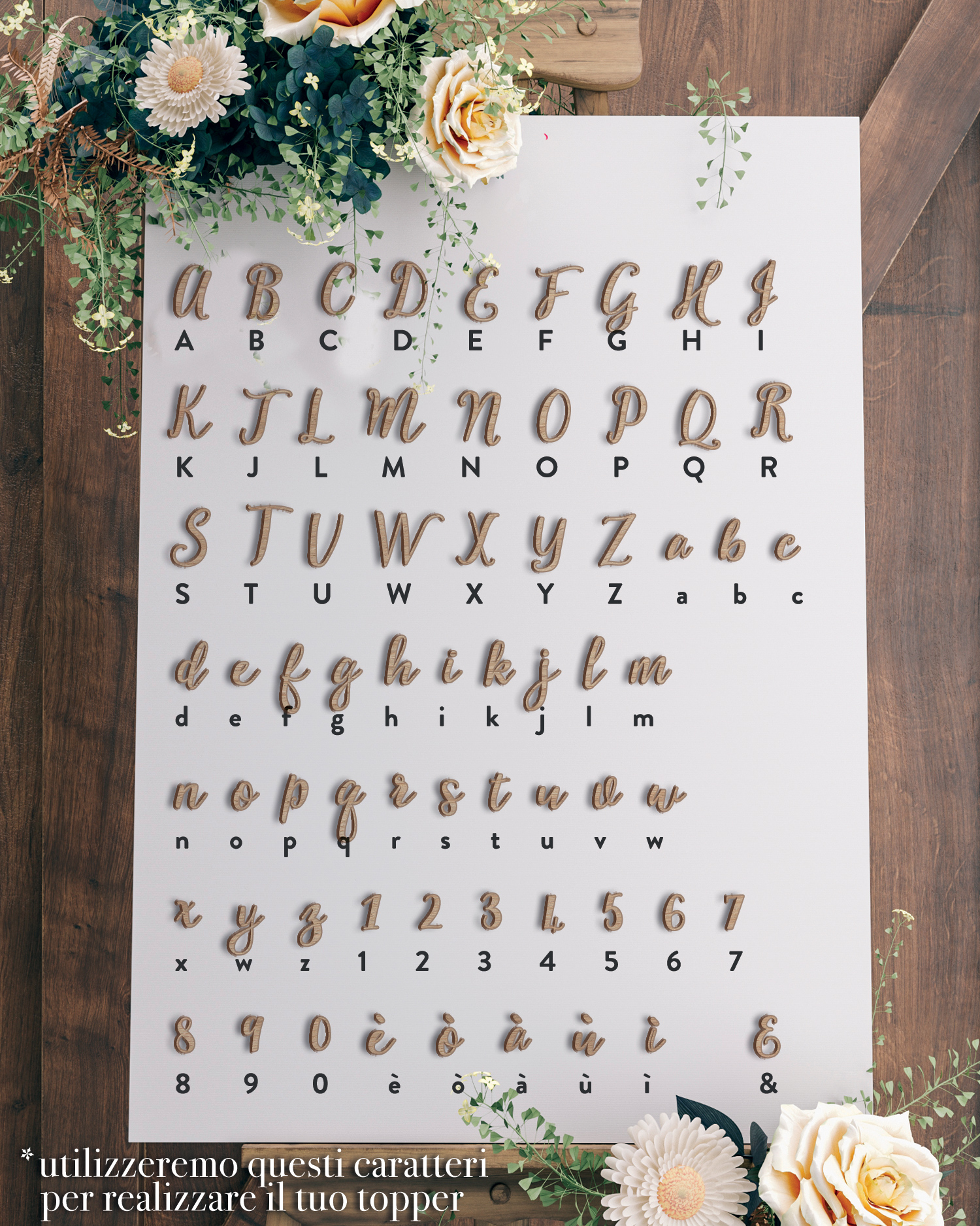 Cake Topper Cerchio con Fiori e Nomi degli Sposi - immagine 4