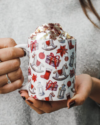 Tazza Natalizia Mug con Cavallo a Dondolo e Pacchetti Regalo - Idea Regalo Natale