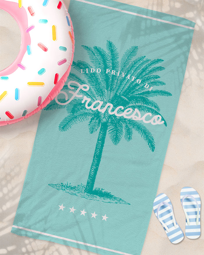 Telo Mare Verde Acqua con Palme Lido Privato di e Nome Personalizzato
