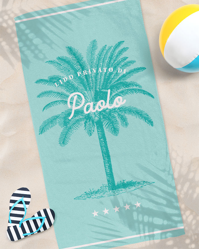 Telo Mare Verde Acqua con Palme Lido Privato di e Nome Personalizzato - immagine 3