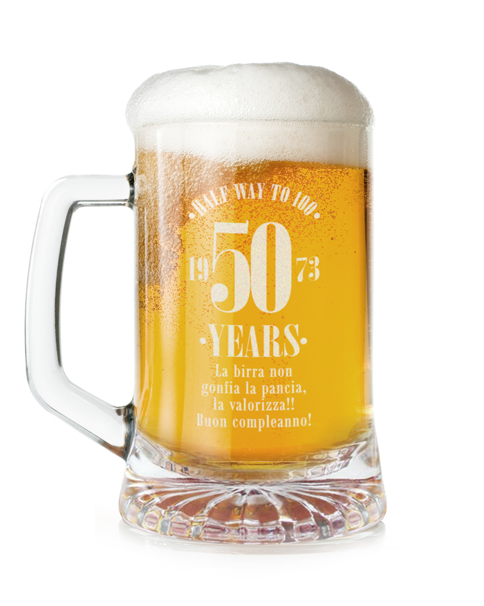 Boccale da Birra Stile Vintage con Manico e Dedica "Half Way To 100 - 1973 - 50 Years" - Idea Regalo per Lui, Papà, Compleanno 50 Anni e per Chi Ama La Birra - immagine 2
