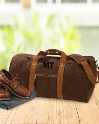 Borsone in Cotone Canvas Vintage con Tracolla per Uomo Personalizzato con Iniziali in Carattere Dattilografico