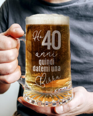 Boccale da Birra Personalizzato con Manico "Merito una Birra" - Idea Regalo Compleanno 40 Anni