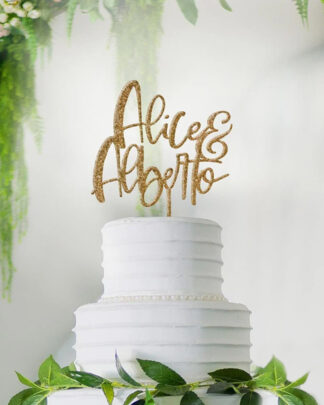 Cake Topper Personalizzato con Nomi degli Sposi in Stile Glamour
