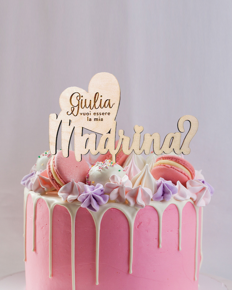 Cake Topper Personalizzato per Battesimo o Cresima "Vuoi Essere La Mia Madrina?" - Idea Originale Decorazione Cake Design Torta Battesimo, Cresima - immagine 2