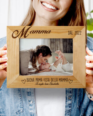 Cornice in Legno "Mamma Dal" Personalizzata con Dedica e Cuoricini- Idea Regalo Prima Festa della Mamma, Neo Mamma