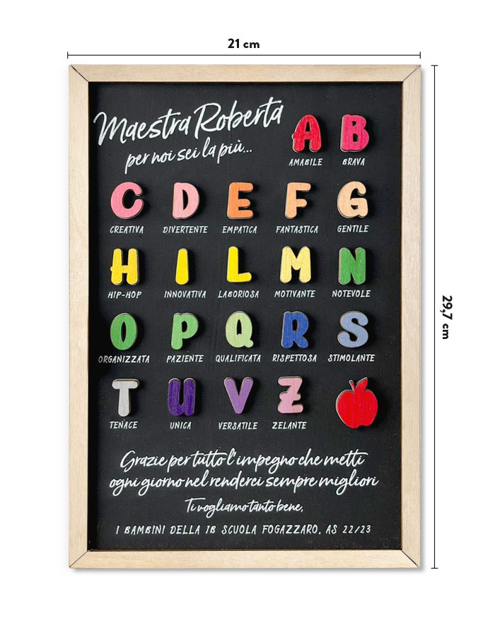 Quadro in Legno a Lavagna Personalizzato con Lettere dell'Alfabeto e Dedica "Maestra per Noi Sei la Più..." - Idea Regalo per Maestra, Fine Anno Scolastico - immagine 6