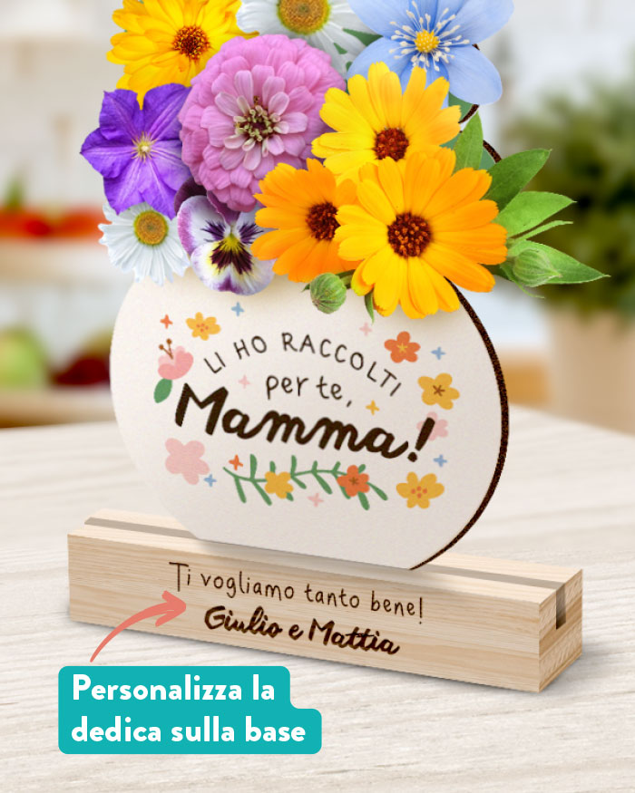 Vaso Targhetta in Legno Porta Fiori Fai da Te "Li ho Raccolti per Te Mamma!" con Dedica Personalizzata- Idea Regalo Originale per Festa della Mamma, Amanti del Giardinaggio - immagine 2