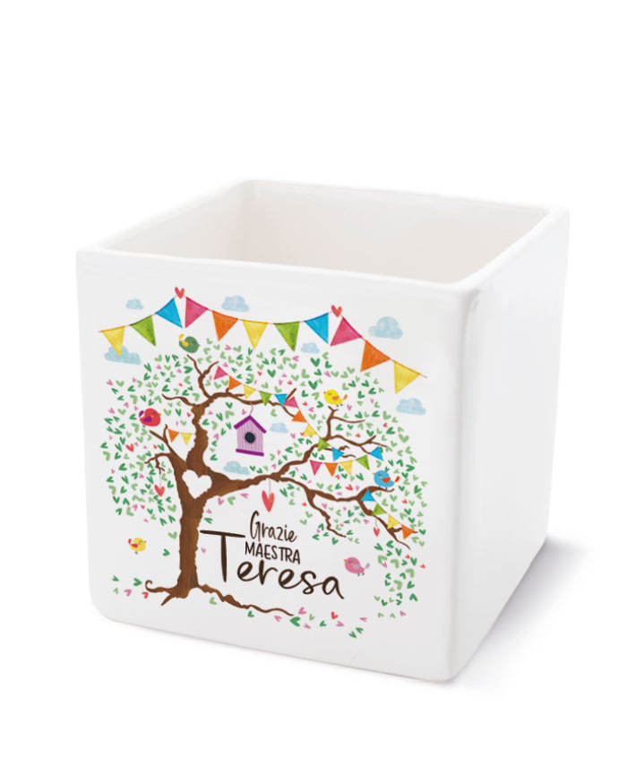 Vaso in Ceramica "Grazie Maestra" con Albero della Vita e Cuoricini, Personalizzato con Nomi degli Alunni e Dedica - Idea Regalo per Maestre, Fine Anno Scolastico - immagine 5