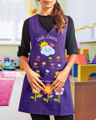 Grembiule Personalizzabile con Nome, Bambini e Dedica per la Maestra e la Dada dell'Asilo e del Nido - Idea Regalo Maestra dell'Asilo, Nido, Fine Anno Scolastico
