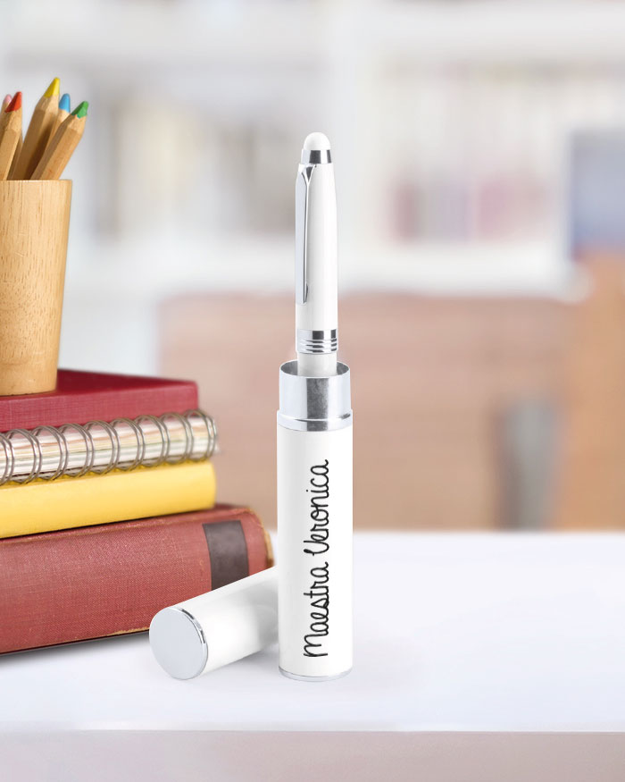 Penna Touch con Portapenne in Metallo Personalizzabile con Nome - Idea Regalo per Maestre Fine Anno Scolastico
