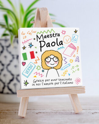 Piastrella di Ceramica Personalizzata per la Maestra di Italiano con Nome, Dedica e Omino Stilizzato – Idea Regalo Maestra, Fine Anno Scolastico