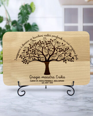 Tagliere in Legno Personalizzato con Albero, Uccellini e Nomi Alunni - Idea Regalo Maestre Fine Anno Scolastico