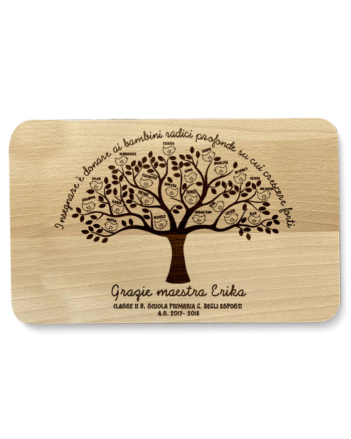 Tagliere in Legno Personalizzato con Albero, Uccellini e Nomi Alunni - Idea Regalo Maestre Fine Anno Scolastico - immagine 5