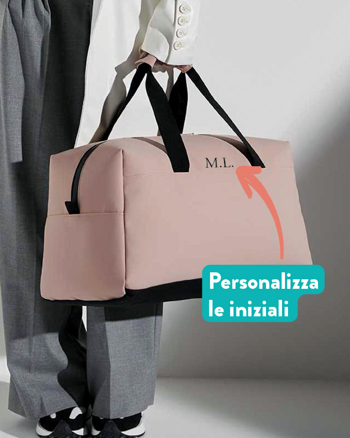 Borsone da Viaggio con Tracolla Personalizzato con Iniziali - Poliuretano Effetto Matte - Idea Regalo per Lei, Laurea, per Chi Viaggia Spesso - immagine 3