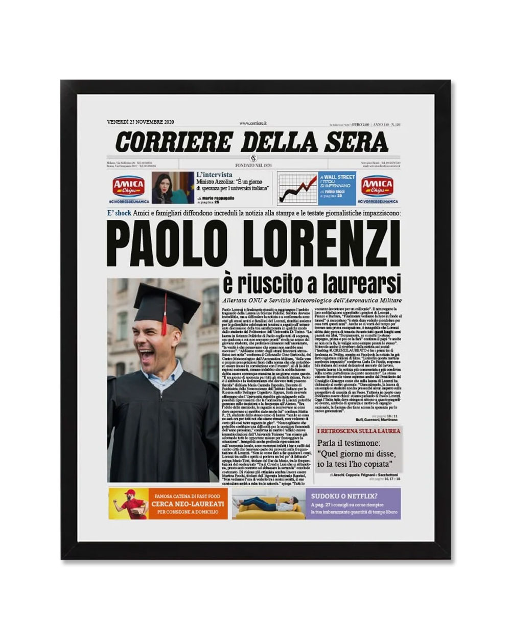 Finta Pagina di Giornale Personalizzata - Idea Regalo Laurea Divertente - immagine 2
