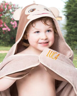 Accappatoio Personalizzato con Nome e Cappuccio con Scimmietta