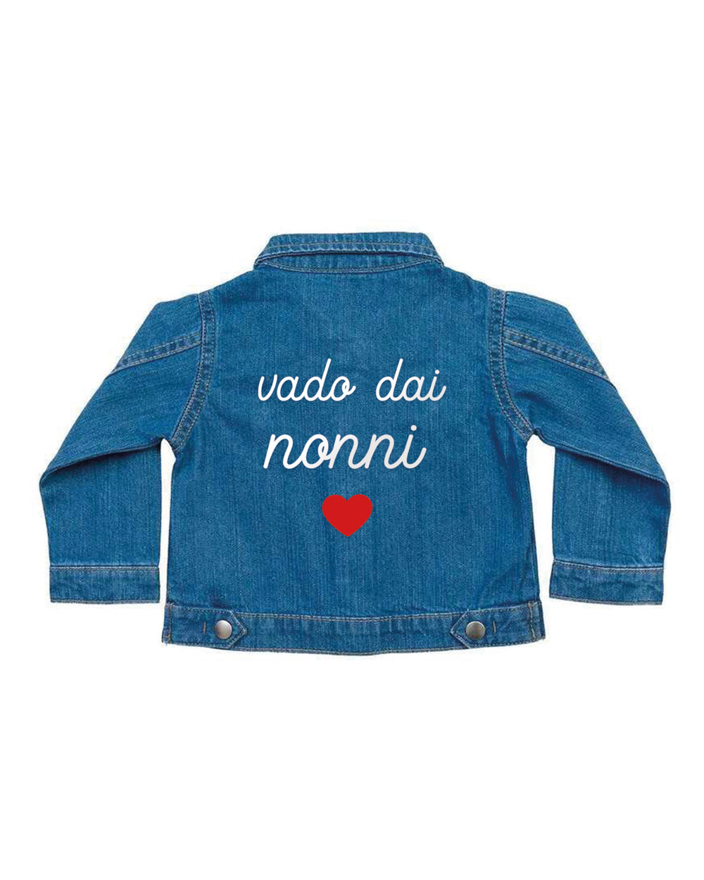 Giacca di Jeans con Bottoni Automatici "Vado dai Nonni" Personalizzata con Nome e Cuore - Idea Regalo per Festa dei Nonni - immagine 3