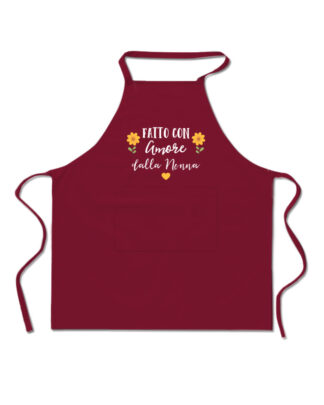 Grembiule da Cucina Personalizzato con Dedica, Cuoricini e Motivi Floreali "Fatto con Amore dalla Nonna" - Idea Regalo per Nonni che Amano Cucinare, Festa dei Nonni