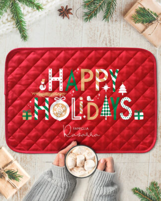 Tovaglietta all'Americana Rossa per la Colazione di Natale con scritta HAPPY Holidays