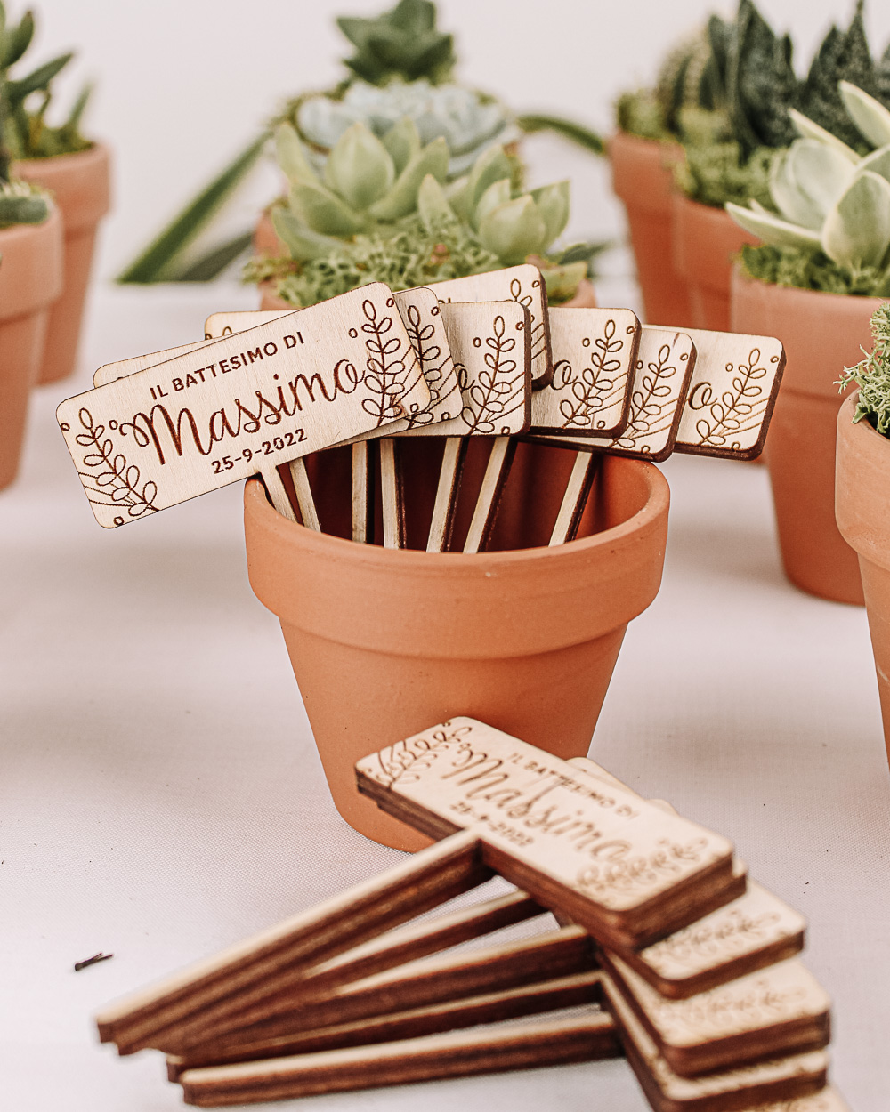 Targhette Segna Pianta Personalizzate per Bomboniere Battesimo Comunione