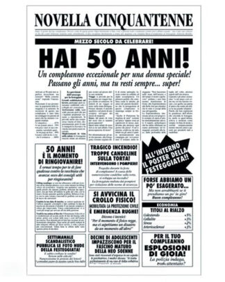 Finta Pagina di Giornale con Auguri Compleanno per 50 Anni Lei - Idea Regalo Divertente per Compleanno Lei, 50 Anni