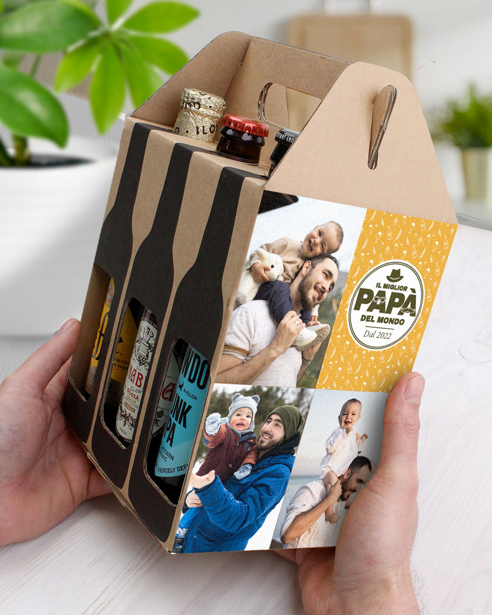 Scatola Portabottiglie "Il Miglior Papà del Mondo" con 6 Birre a Scelta Personalizzato con Foto e Anno - Idea Regalo Festa del Papà, Compleanno Papà - immagine 2