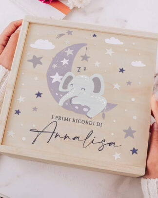 Scatola dei Ricordi Memory Box "I Primi Ricordi di " con Elefante a Tema Femminuccia - Idea Regalo Prima Festa della Mamma, Neo Mamma, Nascita
