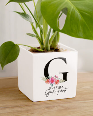 Vaso in Ceramica Personalizzato con Nome e Iniziale Floreale - Idea Regalo Laurea Ragazza