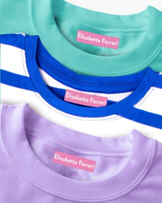 Set da 24, 48 o 96 Etichette Piccole 5x1,2 cm per Vestiti, da Stampare con Ferro da Stiro Trasferelli, Personalizzate con Nome