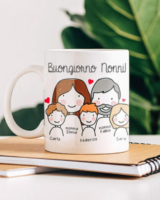 Tazza Personalizzata con Omini, Nomi e Dedica - Idea Regalo Festa dei Nonni